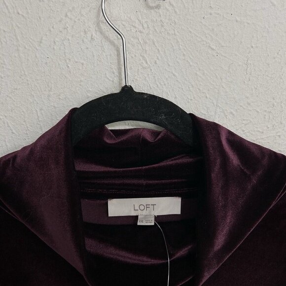 Loft Plush Velvet Turtleneck Top Puffed Long Sleeves Size XXL Burgundy Purple - Picture 6 of 10